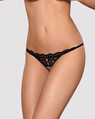 Кружевные танга с двумя отверстиями Obsessive 831-THC-1 crotchless thong L/XL, черные, бантики 105160 фото