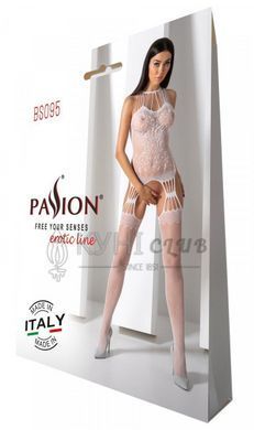 Бодистокинг с множеством бретелей Passion BS095 One Size, white, имитация пояса и чулок, с доступом 106945 фото