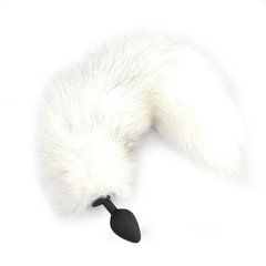 Силіконова анальна пробка з хвостом із натурального хутра Art of Sex size M White fox 104167 фото