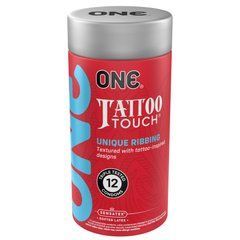 Презервативи ONE Tattoo Touch, 12 шт, рельєф у вигляді тату, 3 різновиди, подарункове паковання-тубу 109842 фото