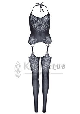 Еротичний бодістокінг Leg Avenue Jacquard net Black, імітація панчіх, відкритий доступ, one size 105877 фото