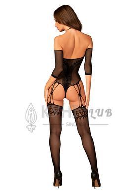 Нейлоновий бодістокінг з імітацією панчіх Obsessive Bodystocking G333 S/M/L, black, з доступом 105676 фото