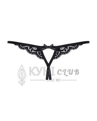 Кружевные танга с двумя отверстиями Obsessive 831-THC-1 crotchless thong L/XL, черные, бантики 105160 фото