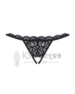 Кружевные танга с двумя отверстиями Obsessive 831-THC-1 crotchless thong L/XL, черные, бантики 105160 фото