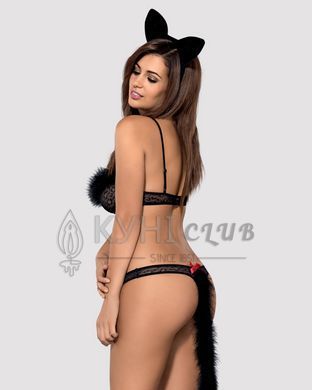 Эротический костюм гепарда Obsessive Gepardina 3 pcs costume L/XL, черный, меховая отделка, монокини 105261 фото