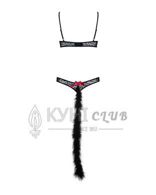 Эротический костюм гепарда Obsessive Gepardina 3 pcs costume L/XL, черный, меховая отделка, монокини 105261 фото