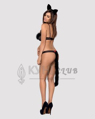 Эротический костюм гепарда Obsessive Gepardina 3 pcs costume L/XL, черный, меховая отделка, монокини 105261 фото
