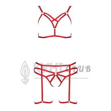 Комплект білизни Passion Exclusive MAGALI SET OpenBra L/XL, red, стрепи, ліф, трусики і пояс 101182 фото