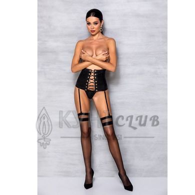 Пояс-корсет из экокожи Celine Set with Open Bra black L/XL &mdash; Passion: шнуровка, съемные пажи для чул 104371 фото