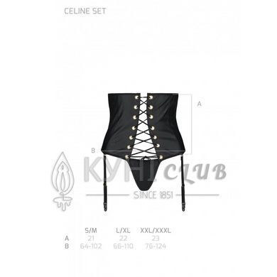 Пояс-корсет из экокожи Celine Set with Open Bra black L/XL &mdash; Passion: шнуровка, съемные пажи для чул 104371 фото