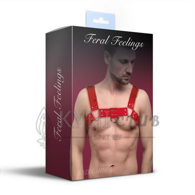 Чоловіча портупея на груди з натуральної шкіри Feral Feelings - Bulldog Harness Red 107430 фото