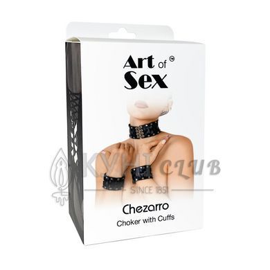 Шкіряний чокер з манжетами Art of Sex - Leather Chezarro 107754 фото