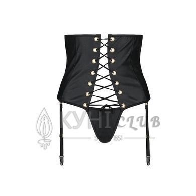 Пояс-корсет из экокожи Celine Set with Open Bra black L/XL &mdash; Passion: шнуровка, съемные пажи для чул 104371 фото