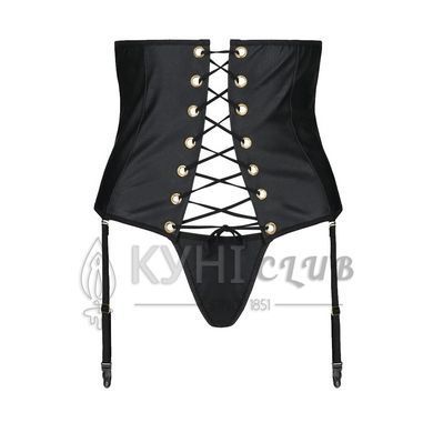 Пояс-корсет из экокожи Passion CELINE SET with Open Bra 6XL/7XL, black, шнуровка, пажи, стринги 104975 фото