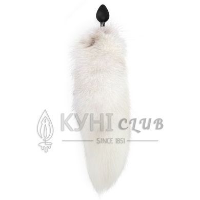 Силиконовая анальная пробка с хвостом из натурального меха Art of Sex size M White fox 104167 фото