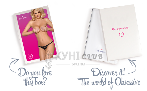 Кружевные танга с двумя отверстиями Obsessive 831-THC-1 crotchless thong L/XL, черные, бантики 105160 фото