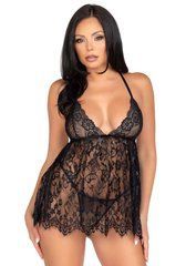 Сорочка бебі-дол Leg Avenue Floral lace babydoll & string Black S, стрінги 107189 фото
