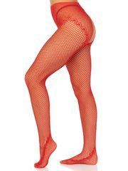 Стрип-колготки Leg Avenue Crotchless Net Tights with Heart Backseam, One Size, красные, с доступом 110084 фото