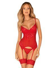 Комплект корсет та стрінги Obsessive Ingridia corset & thong M/L, червоний 107050 фото