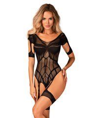 Нейлоновий бодістокінг з імітацією гартер Obsessive Bodystocking G334 S/M/L, black, з доступом 105677 фото