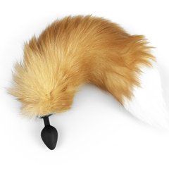 Силіконова анальна пробка з хвостом із натурального хутра Art of Sex size M Red fox 104168 фото
