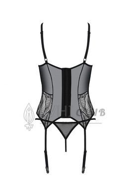 Корсет Passion LEAFA CORSET black, XXL/XXXL, мягкие чашки, зажимы для чулок, стринги в комплекте 108527 фото