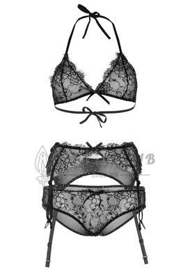 Мереживний комплект зі стразами Leg Avenue Bright Lights Rhinestone S (трусики, бра, пояс для панчіх 106009 фото