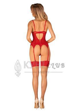 Комплект корсет та стрінги Obsessive Ingridia corset & thong M/L, червоний 107050 фото