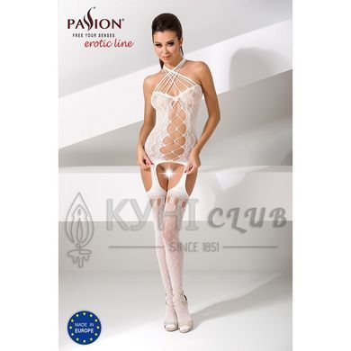 Бодістокінг Passion BS056 white, комбінезон, імітація панчох 109439 фото