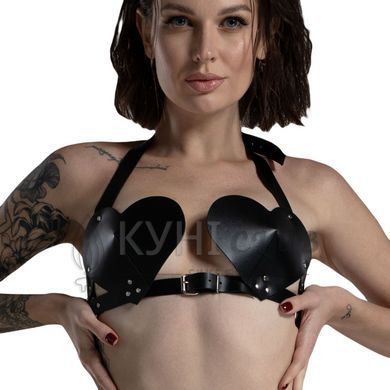 Ліф Серце з натуральної шкіри Feral Feelings - Hearts Bra Black 107431 фото