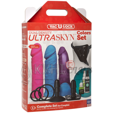 Набір для страпону Doc Johnson Vac-U-Lock Dual Density UltraSKYN Colors Set, діаметр 3х4,5 см 108753 фото