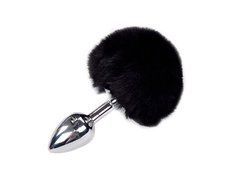 Металева анальна пробка Кролячий хвостик Alive Fluffy Plug S Black, діаметр 2,8 см 104291 фото