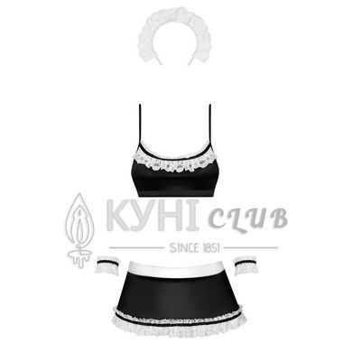Атласний еротичний костюм покоївки Obsessive Maid set S/M, black, 5 предметів 105693 фото