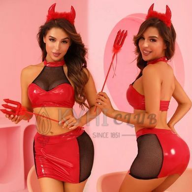 Эротический костюм дьяволицы JSY &laquo;Искусительница Джен&raquo; One Size, топ, юбка, трусики, рожки, жезл 108399 фото