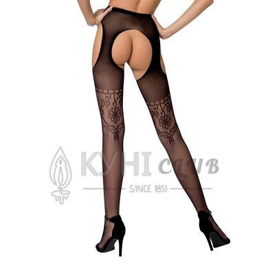 Эротические колготки-бодистокинг Passion S017 black, имитация ажурных чулок и пояса 100803 фото