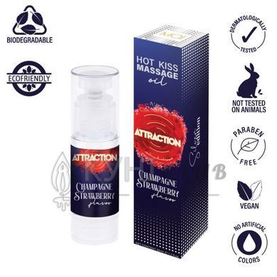 Съедобное массажное масло MAI Attraction Champagne Strawberry Hot Kiss (50 мл) 104019 фото