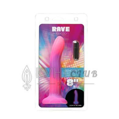 Светящийся в темноте фаллоимитатор ADDICTION - Rave - 8" Glow in the Dark Dildo - Pink Purple 105248 фото