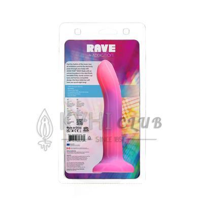 Светящийся в темноте фаллоимитатор ADDICTION - Rave - 8" Glow in the Dark Dildo - Pink Purple 105248 фото