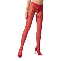 Колготки-бодістокінги Passion S012 One Size, Red, імітація панчіх, пояса та мереживних трусиків 100789 фото