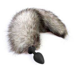 Силіконова анальна пробка з хвостом із натурального хутра Art of Sex size M Artctic fox 104169 фото