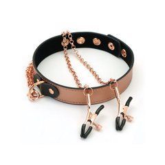 Нашийник із затискачами для сосків Liebe Seele Rose Gold Memory Collar with Nipple Clamps, шкіра 107498 фото