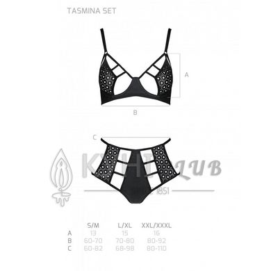 Комплект из эко-кожи: бюстгальтер и трусики с перфорацией Tamaris Set black L/XL — Passion 103693 фото