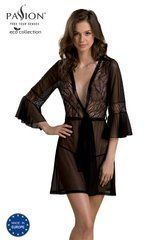 Пеньюар Passion LEAFA PEIGNOIR black S/M, длина чуть выше колена, широкие рукава, завязывается на пояс 108529 фото