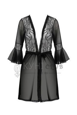 Пеньюар Passion LEAFA PEIGNOIR black S/M, длина чуть выше колена, широкие рукава, завязывается на пояс 108529 фото