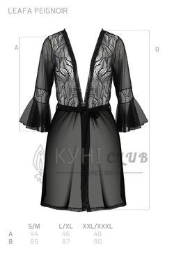 Пеньюар Passion LEAFA PEIGNOIR black S/M, длина чуть выше колена, широкие рукава, завязывается на пояс 108529 фото