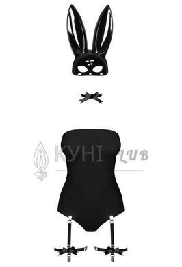 Эротический костюм кролика Obsessive Bunny costume L/XL, black, боди, чокер, гартеры, чулки, маска 105679 фото