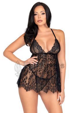 Сорочка бебі-дол Leg Avenue Floral lace babydoll & string Black L, стрінги 107188 фото