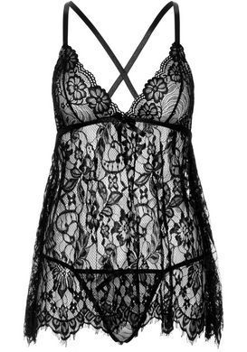 Сорочка бебі-дол Leg Avenue Floral lace babydoll & string Black L, стрінги 107188 фото