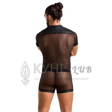 Комплект сітчастої чоловічої білизни Passion 052 SET MICHAEL L/XL black, сорочка, боксери, заклепки 105601 фото