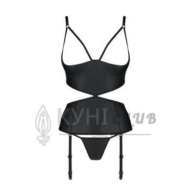 Корсет з відкритими грудьми Passion JANNIES CORSET S/M black, стрінги в наборі 106316 фото